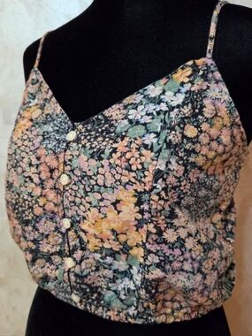 American Eagle Outfitters Black Floral Button-Front Cami NWOT